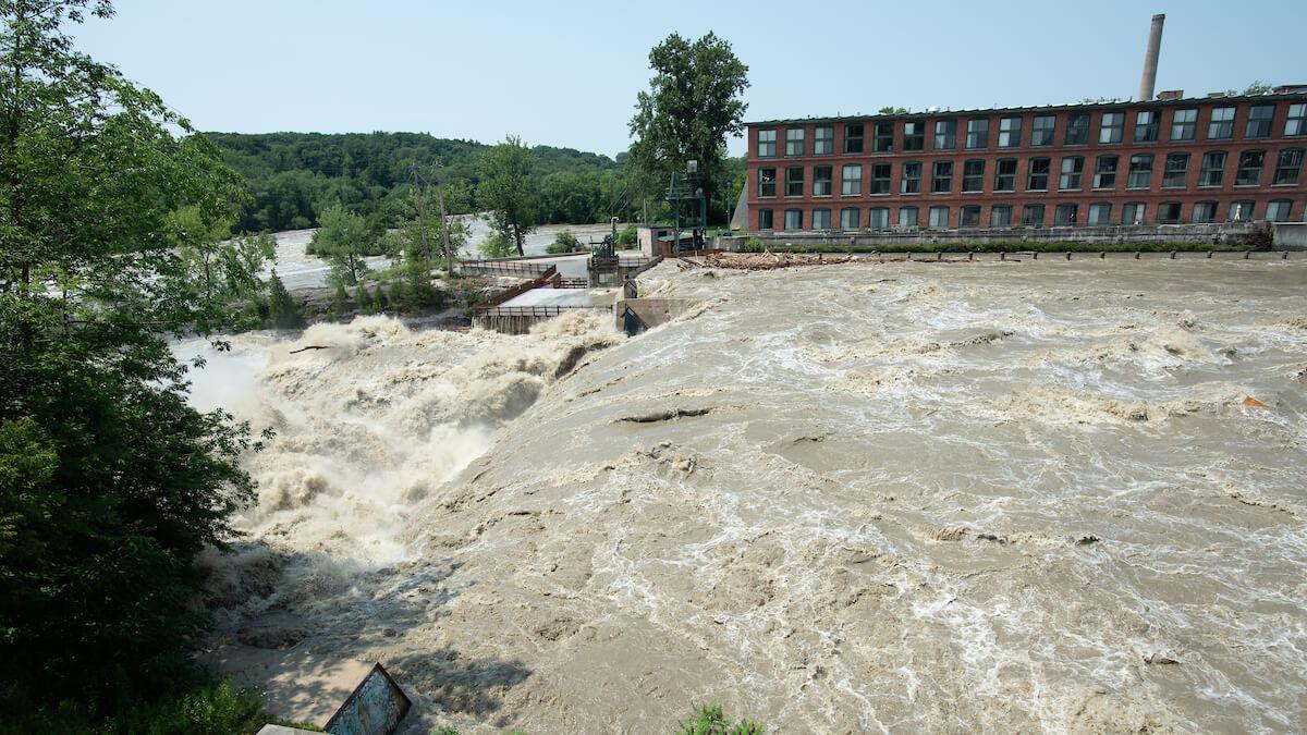 A photo of Vermont's historic flooding in July 2024. University of Vermont researchers mobilized to help communities across Vermont.